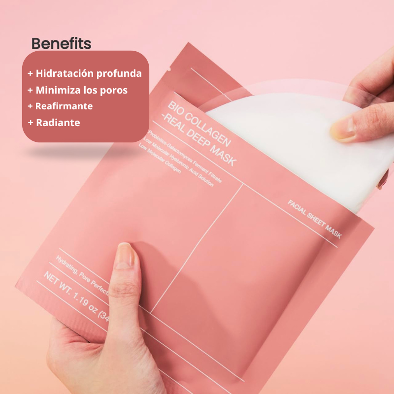 Máscara Facial Hidratante con Biocolágeno - Pack 4 Unidades